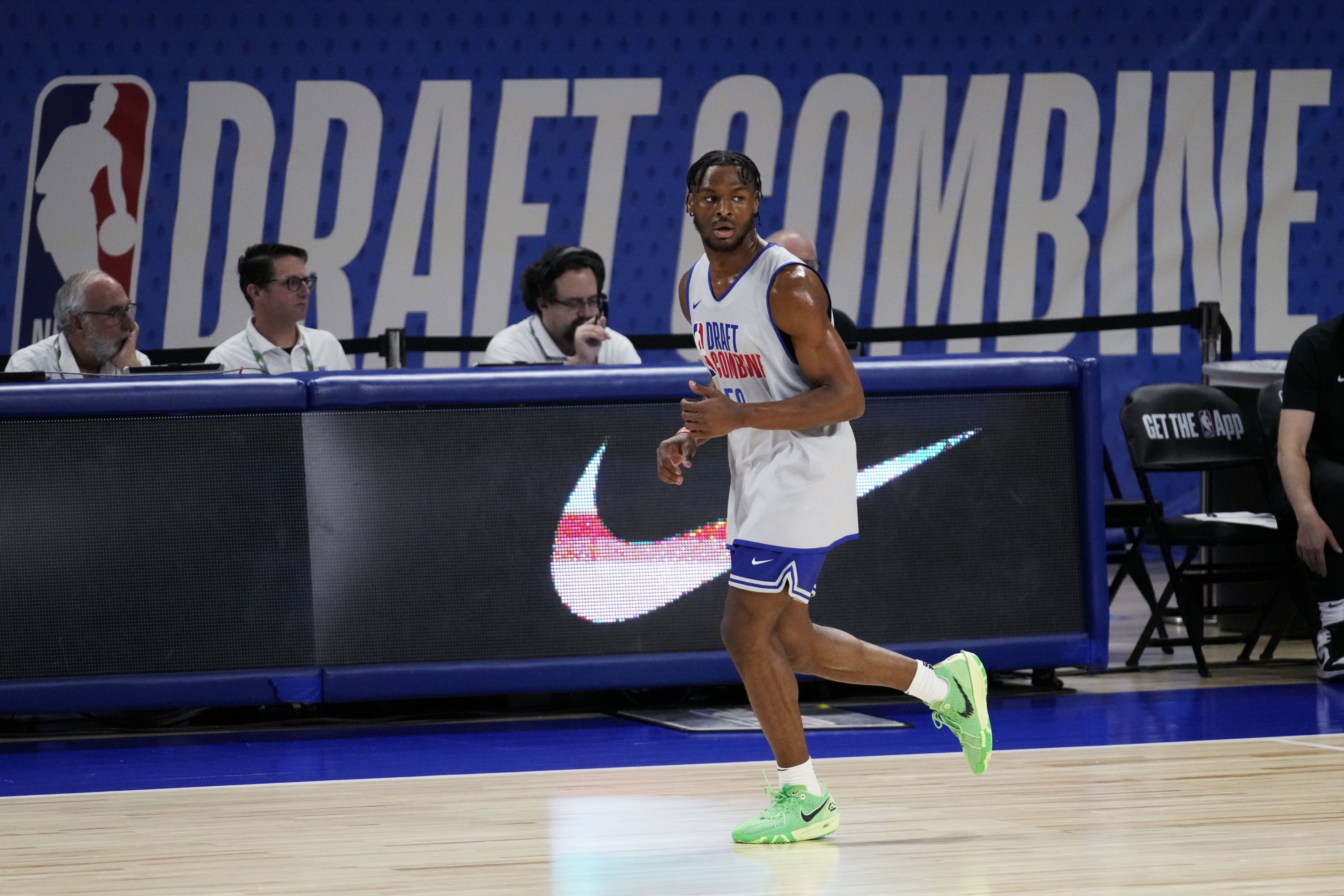 Bronny James sudjeluje u NBA košarkaškom Draft Combineu 2024. u Chicagu, utorak, 14. svibnja 2024. (AP Photo/Nam Y. Huh)