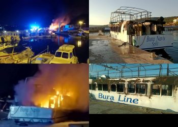 (FOTO) NA ČIOVU U POTPUNOSTI IZGORIO BROD “Moglo je doći do tragedije, a brod eksplodirati”