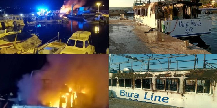 (FOTO) NA ČIOVU U POTPUNOSTI IZGORIO BROD “Moglo je doći do tragedije, a brod eksplodirati”
