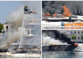Slobodna Dalmacija – Nove fotografije: Zatvorena je Riva! Makarski vatrogasci još uvijek gase požar na jahti. ‘Na izmaku smo snaga…’