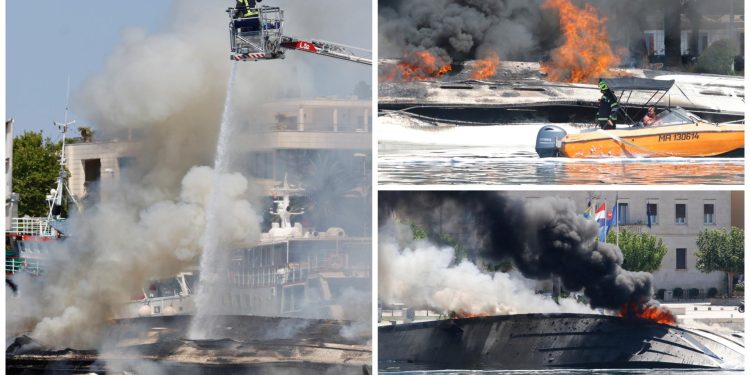 Slobodna Dalmacija – Nove fotografije: Zatvorena je Riva! Makarski vatrogasci još uvijek gase požar na jahti. ‘Na izmaku smo snaga…’