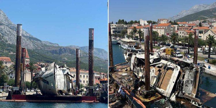 FOTO Konačno izvađena izgorjela jahta s dna makarske luke