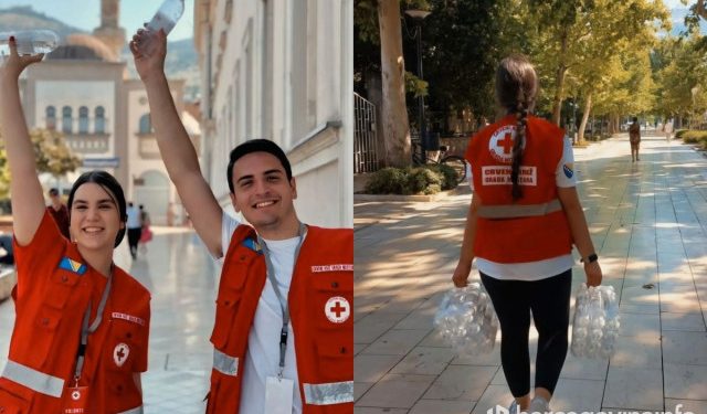 JEDAN CILJ IH VODI Mladi volonteri mostarskog Crvenog križa podijelili na ulici 2.000 boca vode u najtoplijim danima