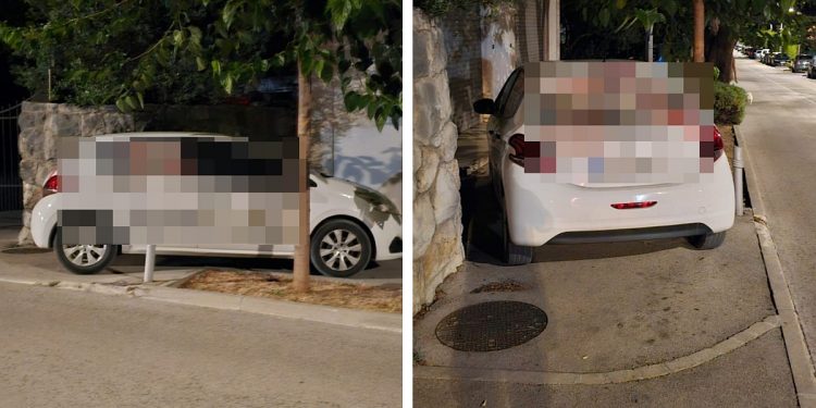 VAŠE VIJESTI Kaštela: Auto parkirao uzduž cijele širine nogostupa, pješaci morali silaziti na cestu