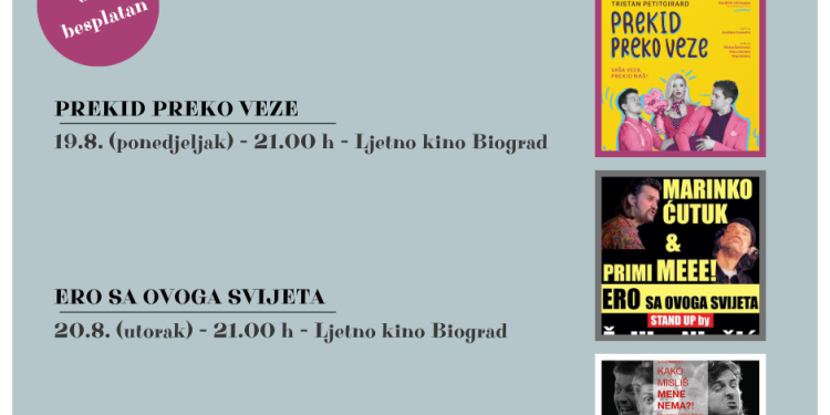 U prekrasnom ambijentu ljetnog kina u kolovozu gostuju tri odlične kazališne predstave, ulaz je besplatan