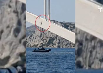 UZNEMIRUJUĆA SNIMKA Muškarac se popeo na konstrukciju šibenskog mosta pa se s njega bacio