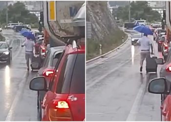 VIDEO Izgubio živce i krenuo pješke s koferom kroz gužvu na Čiovu po kiši
