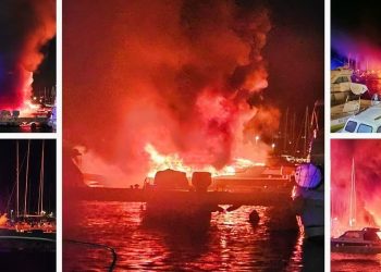 VIDEO Jahtu u poznatoj dalmatinskoj marini progutala vatra, diže se ogromni stup crnog dima