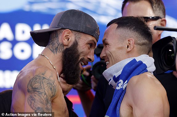 Boxing - Daniel Dubois v Anthony Joshua - Weigh-in - Trafalgar Square, London, Britain - September 20, 2024 Josh Warrington and Anthony Cacace during the Weigh-in Action Images via Reuters/Andrew Couldridge