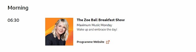 Schedules published by the BBC show that Zoe will host her show again from next week, with her temporary replacement Scott Mills returning to his afternoon slot