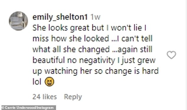 Instagram user @emily_shelton1 wrote: 'She looks great but I won't lie I miss how she looked... I can't tell what all she changed... again still beautiful no negativity I just grew up watching her so change is hard lol!'