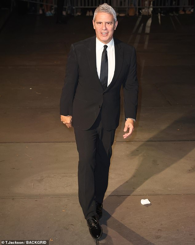 Andy Cohen was seen arriving to the venue outside in a black suit as well as a white dress shirt and black tie