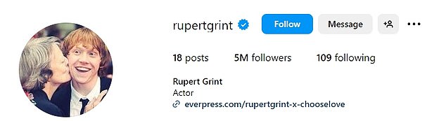 Paying tribute to his former co-star, Harry Potter's Rupert Grint updated his Instagram profile picture to a sweet throwback of the pair