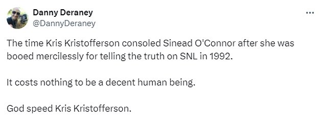 A number of social media users cited Kristofferson's brave support of O'Connor amid the scandal on social media Sunday