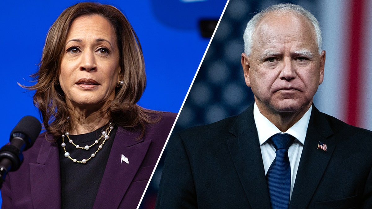 Kamala Harris govori na događaju sindikata nastavnika, lijevo, guverner Walz ispred američke zastave, desno