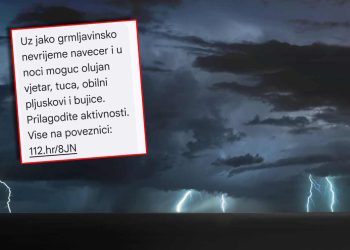 DOLAZI NEVRIJEME Stanovnicima priobalja i otoka stiže SMS iz Sustava za rano upozorenje: "Mogući su olujni vjetar, tuča…"