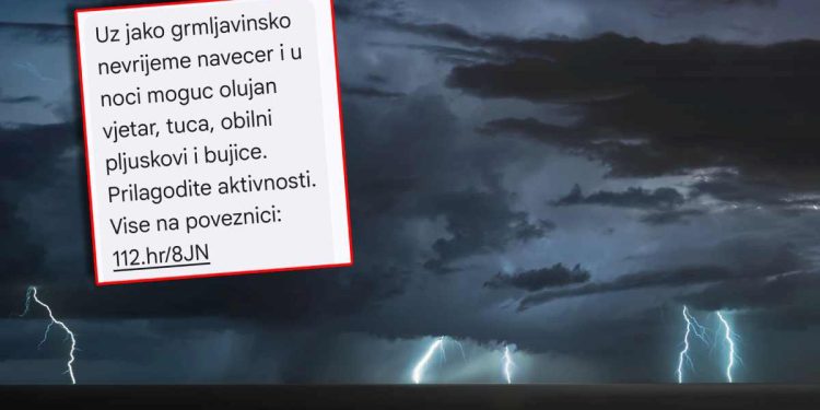 DOLAZI NEVRIJEME Stanovnicima priobalja i otoka stiže SMS iz Sustava za rano upozorenje: "Mogući su olujni vjetar, tuča…"