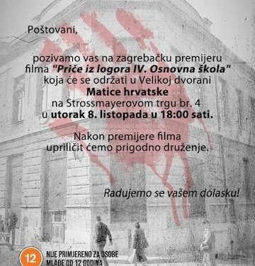 Zagrebačka premijera filma ”Priče iz logora IV. Osnovna škola’ 8. listopada