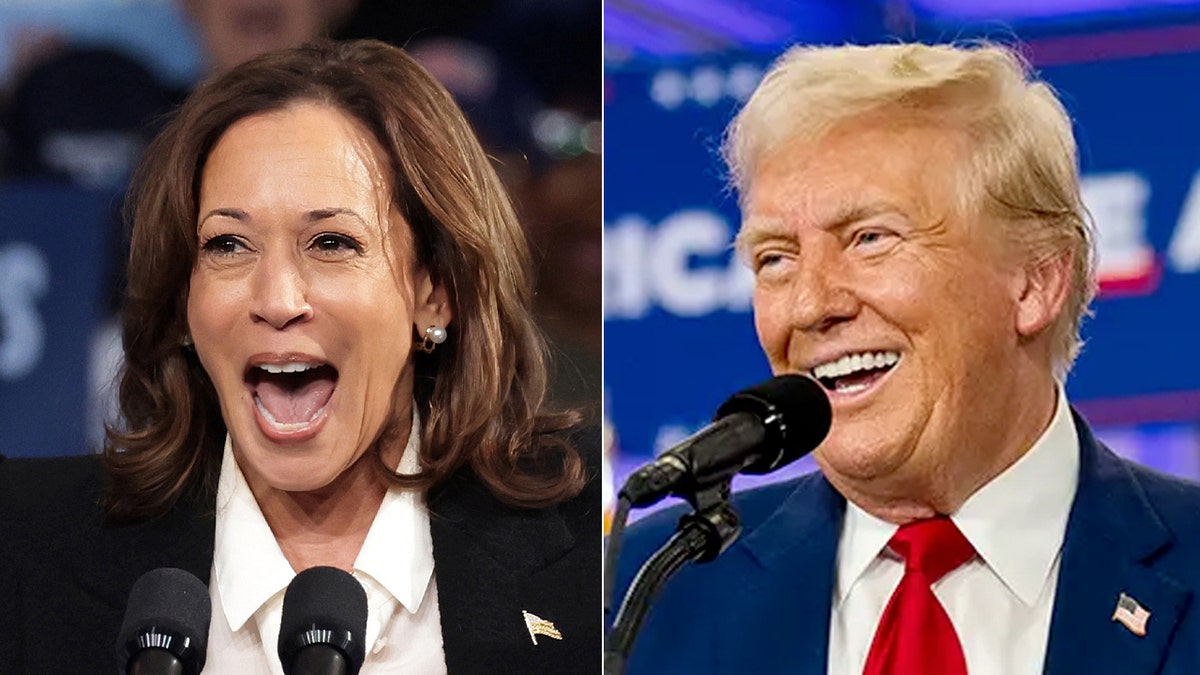 Kamala Harris i Donald Trump na lijevoj i desnoj fotografiji