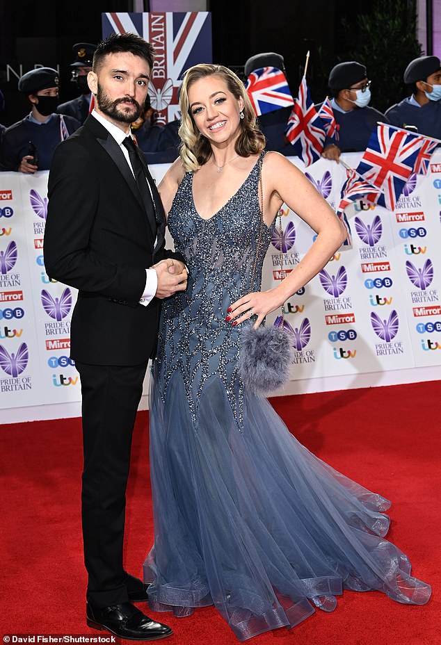 Kelsey became a widow in March 2022 when her husband Tom - best known as a member of The Wanted - died after battle with brain cancer aged just 33 (pictured October 2021)