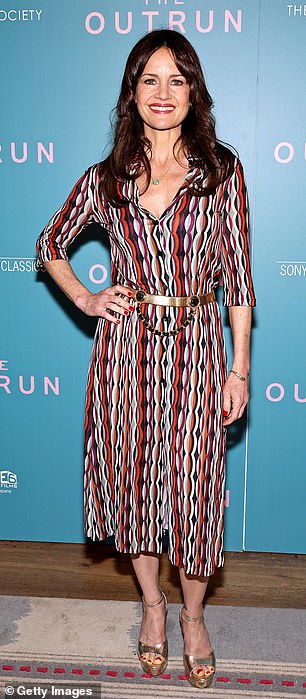 Also attending The Outrun screening was The Friend actress Carla Gugino wearing a brown-patterned shirt-dress and gold peep-toe heels