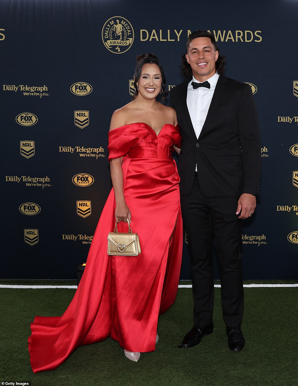 Joseph Tapine of the Canberra Raiders and his wife Kirsten Tapine