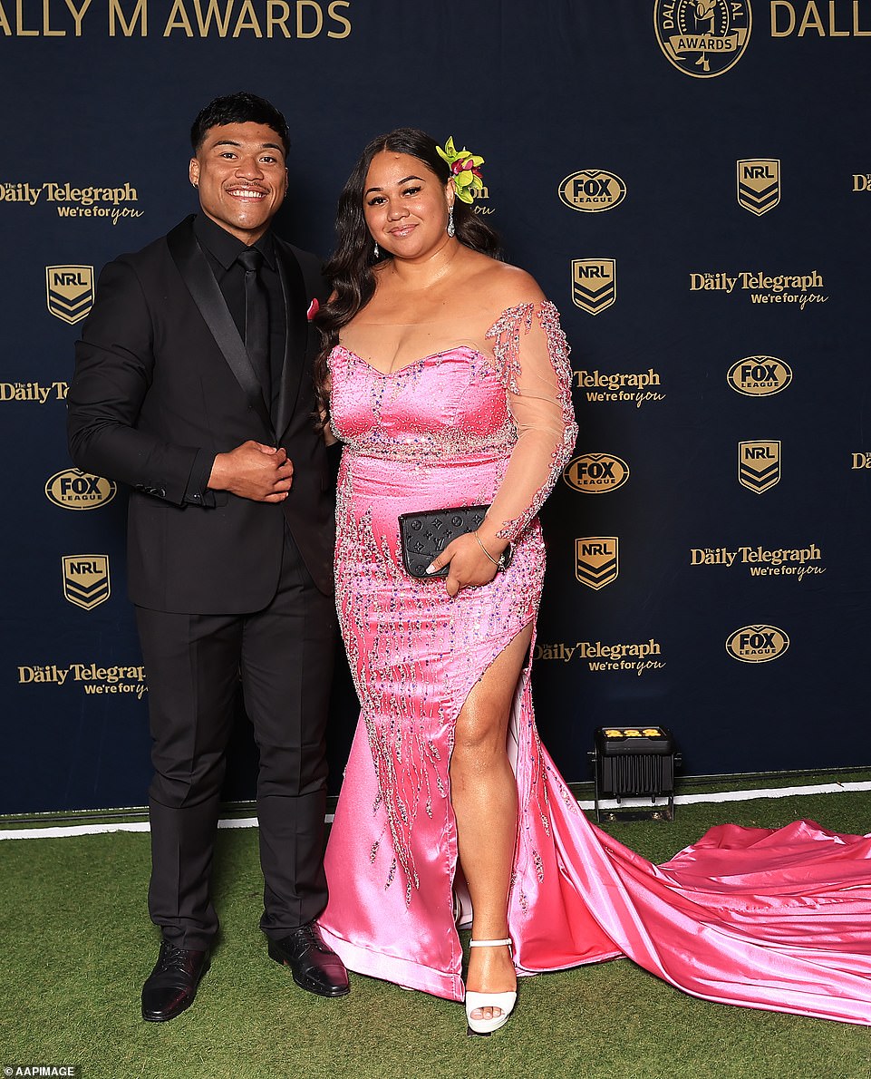 Brian To'o and his wife Moesha, who tied the knot in 2022, made a bold pink statement on the red carpet