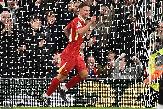 Alexis Mac Allister slavi nakon što je svojim golom u 11. minuti doveo Liverpool u vodstvo