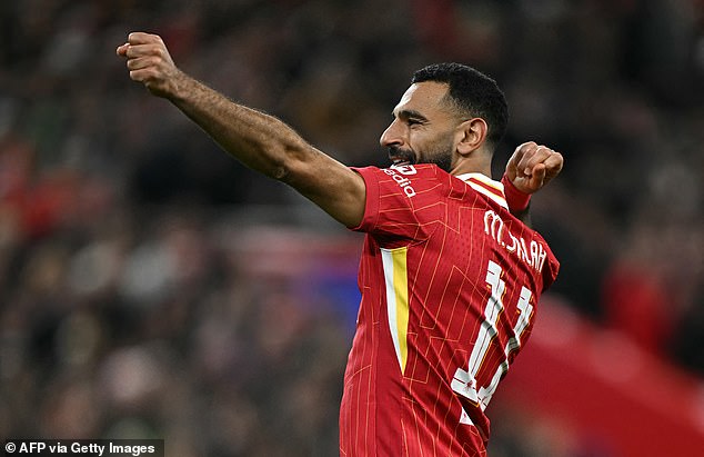 Mohamed Salah likuje nakon svog pogotka u 75. minuti, kojim je Liverpool postigao 2-0