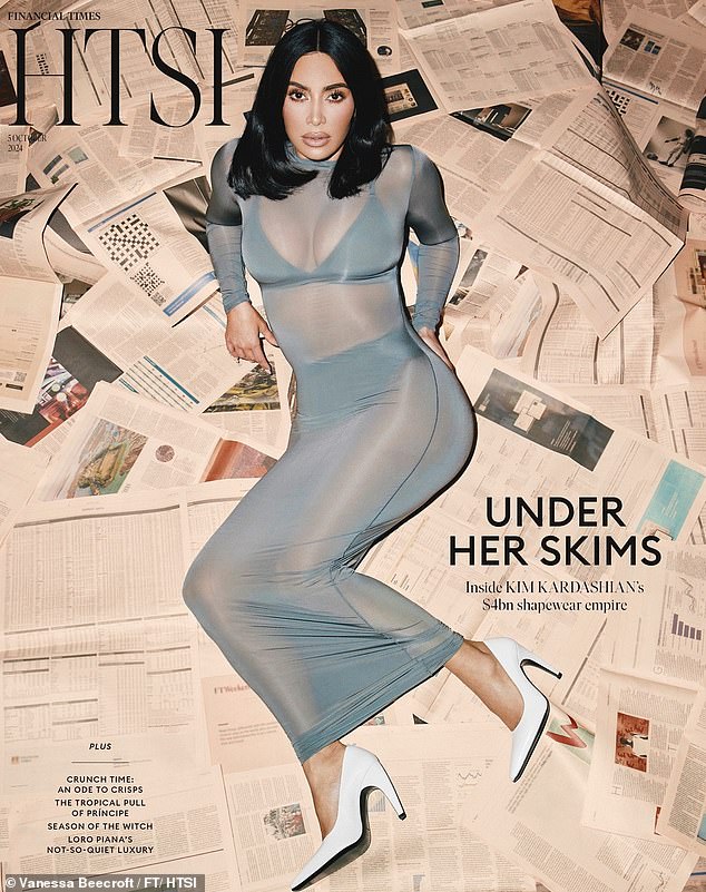 The Kardashians star gave more than a hint of her underwear in a sheer blue dress for the cover photo of the Financial Times magazine