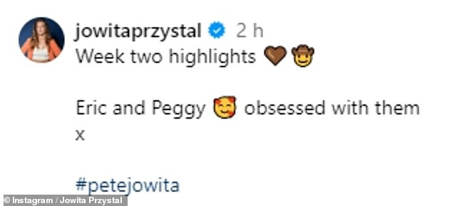 Jowita je u svom naslovu napisala: 'Istaknuti događaji drugog tjedna. Eric i Peggy, opsjednuti njima #petejowita'