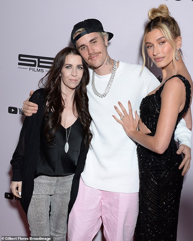 Sources close to Bieber said that he 'should never have been allowed to party with Diddy or anyone else when he was a teen.' He is pictured here with Pattie (left) and wife Hailey (right).