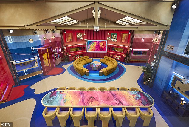 The dining room has a large rounded table in the centre