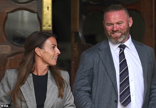 Coleen, pictured with her husband Wayne in July 2022, is said to have run up a £1.8million legal bill, the High Court heard today and Rebekah is challenging the amount she will have to pay Coleen