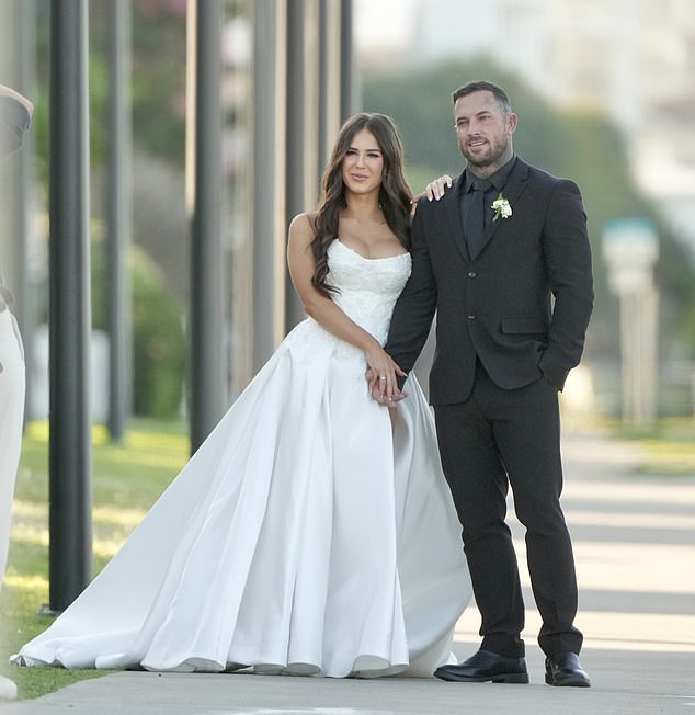 The pair exchanged vows at a glamorous ceremony at Bilinga Surf Cub in Queensland surrounded by friends and family