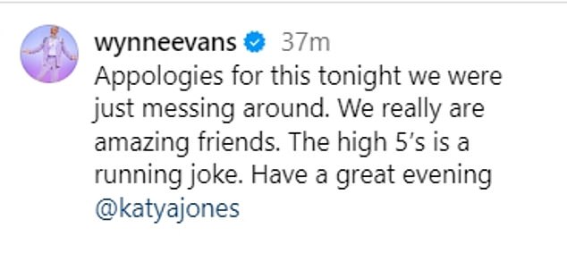 Wynne then added in the caption: 'Apologies for this tonight we were just messing around. We really are amazing friends'