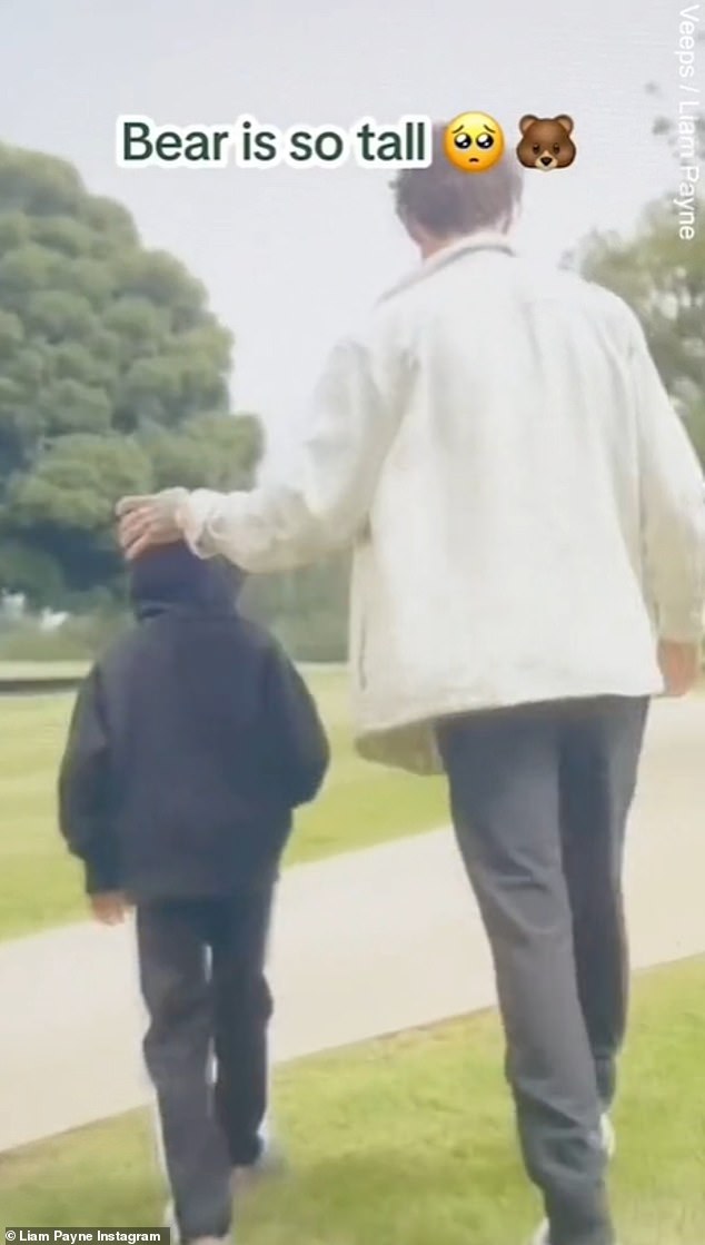 Na srcedrapajućoj snimci vidi se kako Liam mrsi dječakovu kosu, a on je napisao: 'Medvjed je tako visok' nakon čega je uslijedio emotikon sa suznim očima i emotikon medvjeda