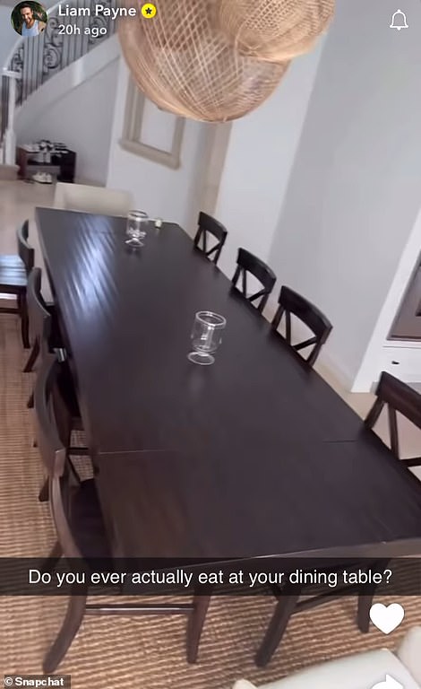 In one snap, he joked: 'Do you ever actually eat at your dining table?'