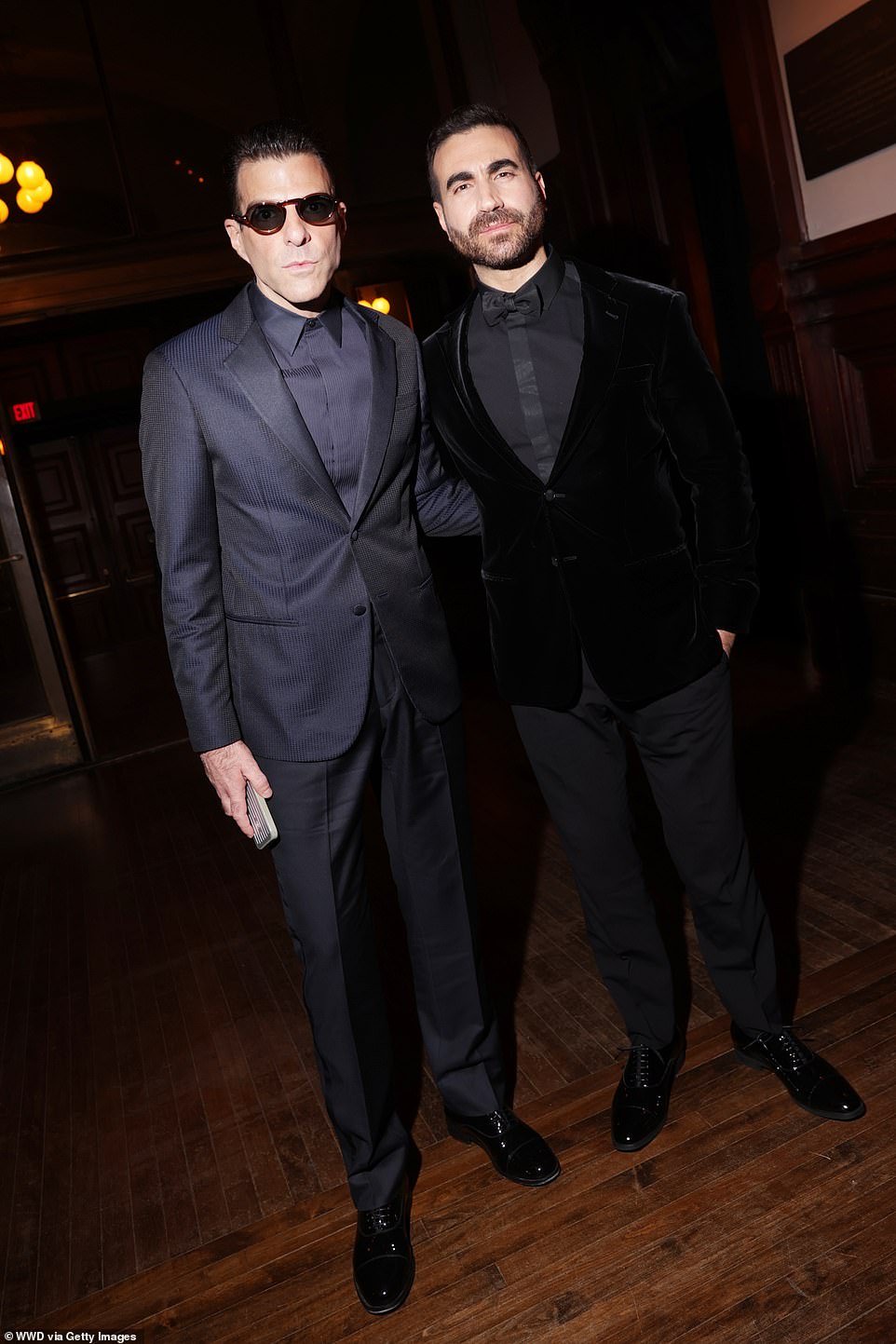 The American Horror Story star, 47, hung out with Ted Lasso's Brett Goldstein, who modeled a black bow tie and black velvet jacket inside the show's venue