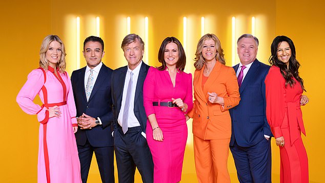 Postava voditelja GMB-a uključuje: (Slijeva) Charlotte Hawkins, Adil Ray, Richard Madeley, Susanna Reid, Kate Garraway, Ed Balls i Ranvir Singh