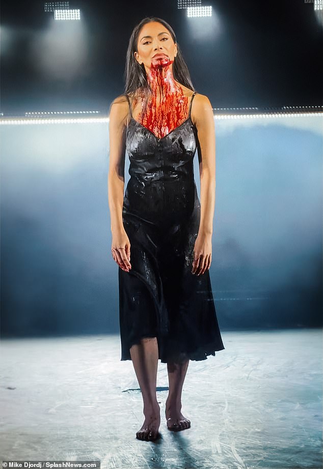 The former Pussycat Doll singer was seen covered in fake blood as she took a final bow on stage