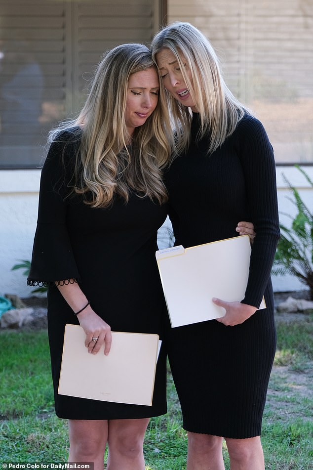 Kaitland (L) and Kirsten Ely pictured in October 15, 2020 at a news conference at the family home in Santa Barbara, California