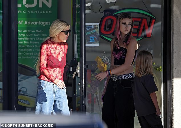 The actress was seemingly with daughter Stella, 16, and son Beau, seven - whom she shares with ex Dean McDermott