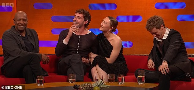 Paul and Denzel were on the show to talk about Gladiator II and once they had finished, the pair swapped sides so that Paul could sit next to his good friend Saoirse and give her a hug