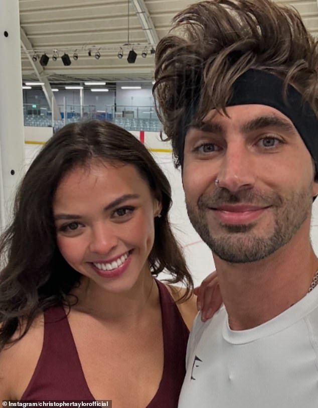 Chris took to Instagram to unveil the exciting news he is partnered with Vanessa as he shared a slew of snaps of the pair busy practising with their skates on