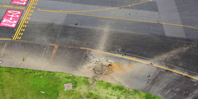 Bomba iz Drugog svjetskog rata eksplodira u prometnoj međunarodnoj zračnoj luci, stvarajući kratere na rulnoj stazi