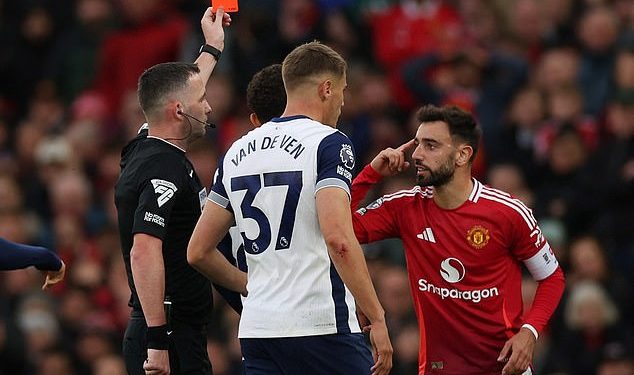 Crveni karton kapetana Man Uniteda Bruna Fernandesa protiv Tottenhama PONIŠTEN je nakon uspješne tužbe za pogrešno isključenje