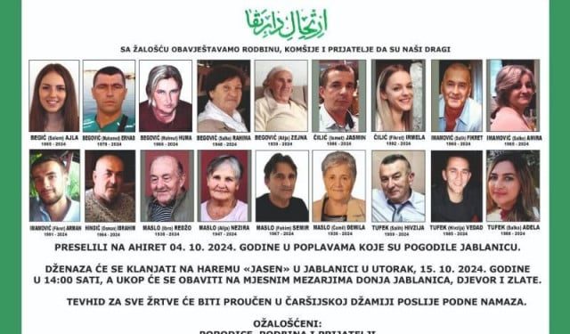 OPROŠTAJ Kolektivna dženaza-namaz nastradalim u poplavama na području Donje Jablanice