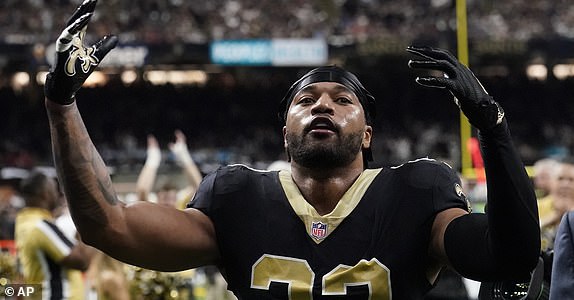 New Orleans Saints cornerback Marshon Lattimore reacts after being thrown out of the game after a brawl against the Tampa Bay Buccaneers during the second half of an NFL football game in New Orleans, Sunday, Sept. 18, 2022. (AP Photo/Gerald Herbert)