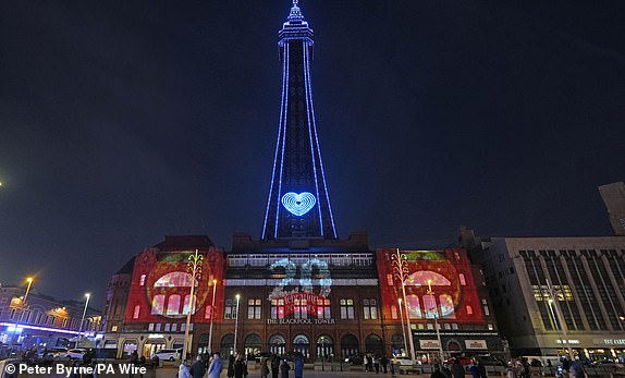 A Strictly Come Dancing themed illumination lights up Blackpool Tower ahead of the Blackpool Strictly Come Dancing show this weekend. Picture date: Thursday November 14, 2024. PA Photo. See PA story SHOWBIZ Strictly. Photo credit should read: Peter Byrne/PA Wire